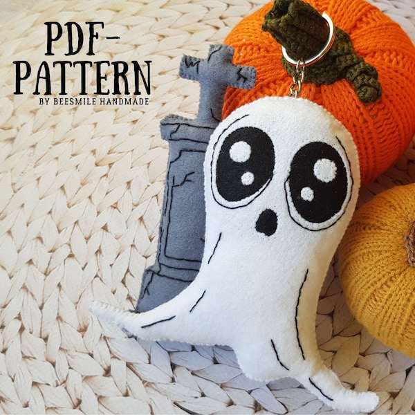 Perplexed ghost felt toy PDF pattern, Felt Halloween ornaments PDF pattern, Felt Ghost Halloween Decor, Plush toy sewing PDF tutorial
