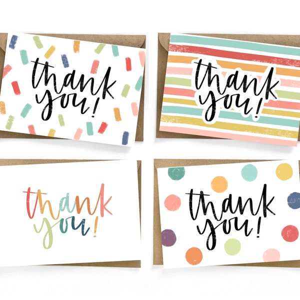 Set of 4 Thank You Cards // Thank You Cards Pack // Thank You Multipack // Thank You Cards Birthday // Thank You Cards Wedding // Colourful