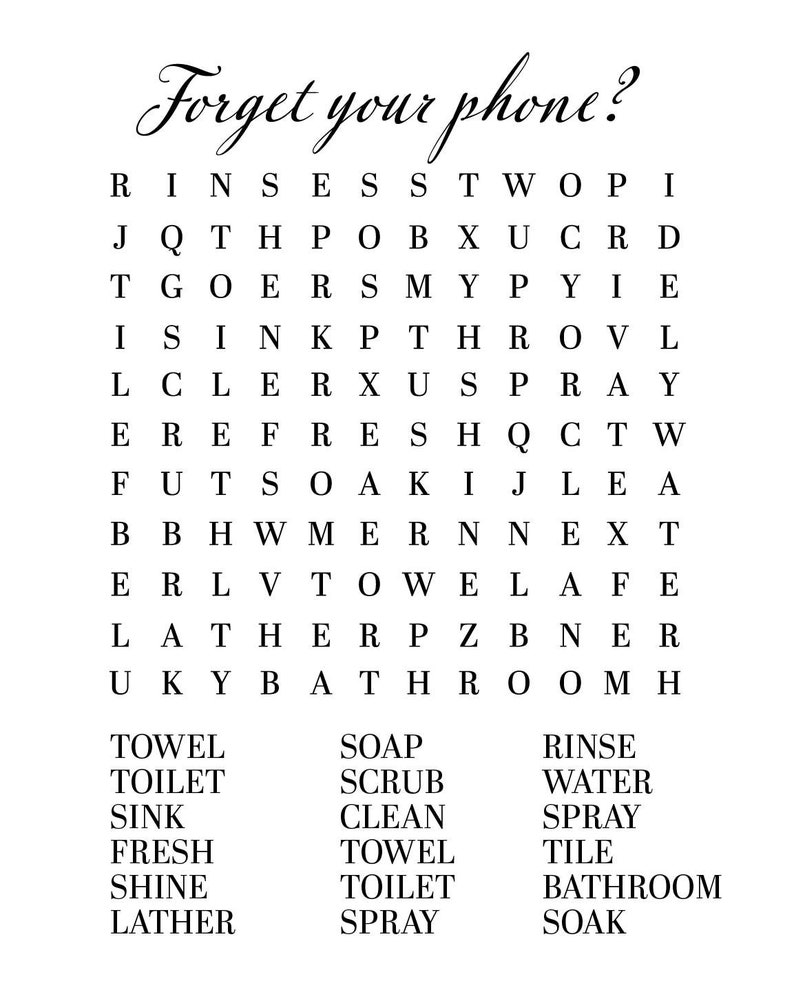 Bathroom Wall Art Word Search Instant Download Printable Etsy