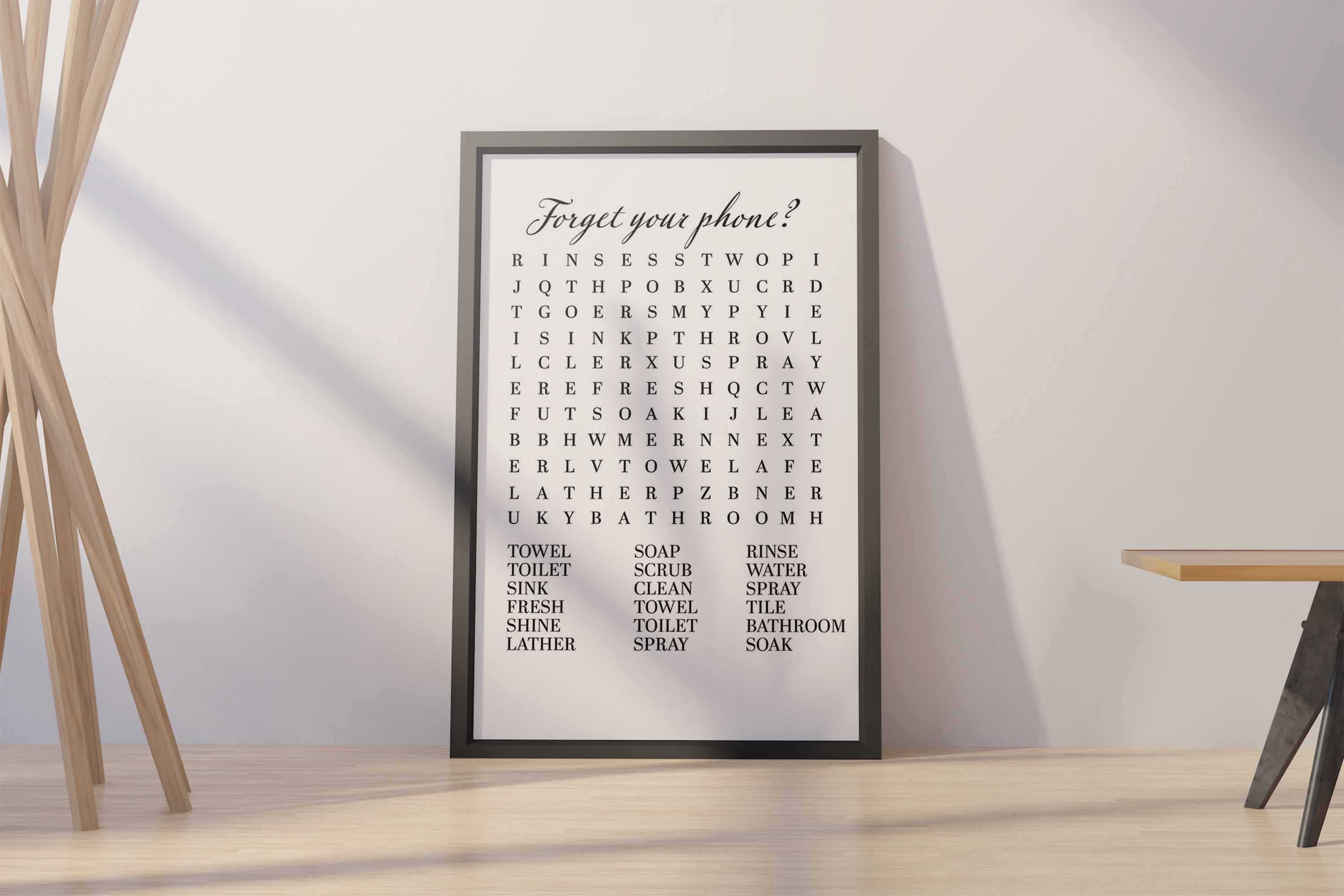 Bathroom Wall Art Word Search Instant Download Printable Etsy
