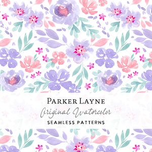 Modèle sans couture coquette pastel, aquarelle florale lilas, fleurs vintage printanières, fleurs sauvages roses pourpres, téléchargement numérique