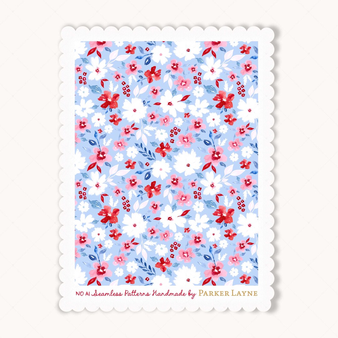 4th of July Ditsy Floral Seamless Pattern: Red, White & Blue Watercolor ...