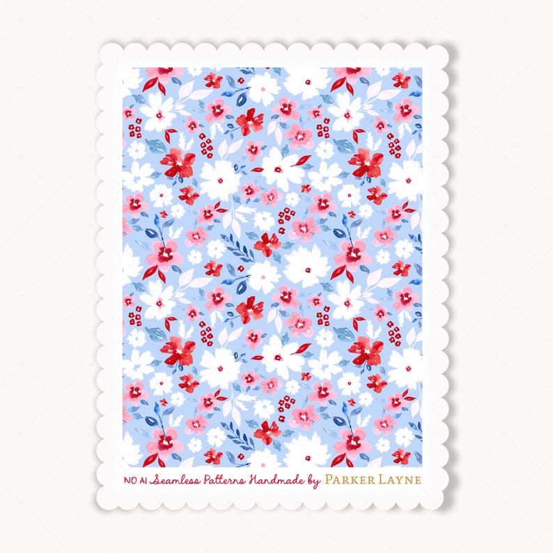 4th of July Ditsy Floral Seamless Pattern: Red, White & Blue Watercolor ...