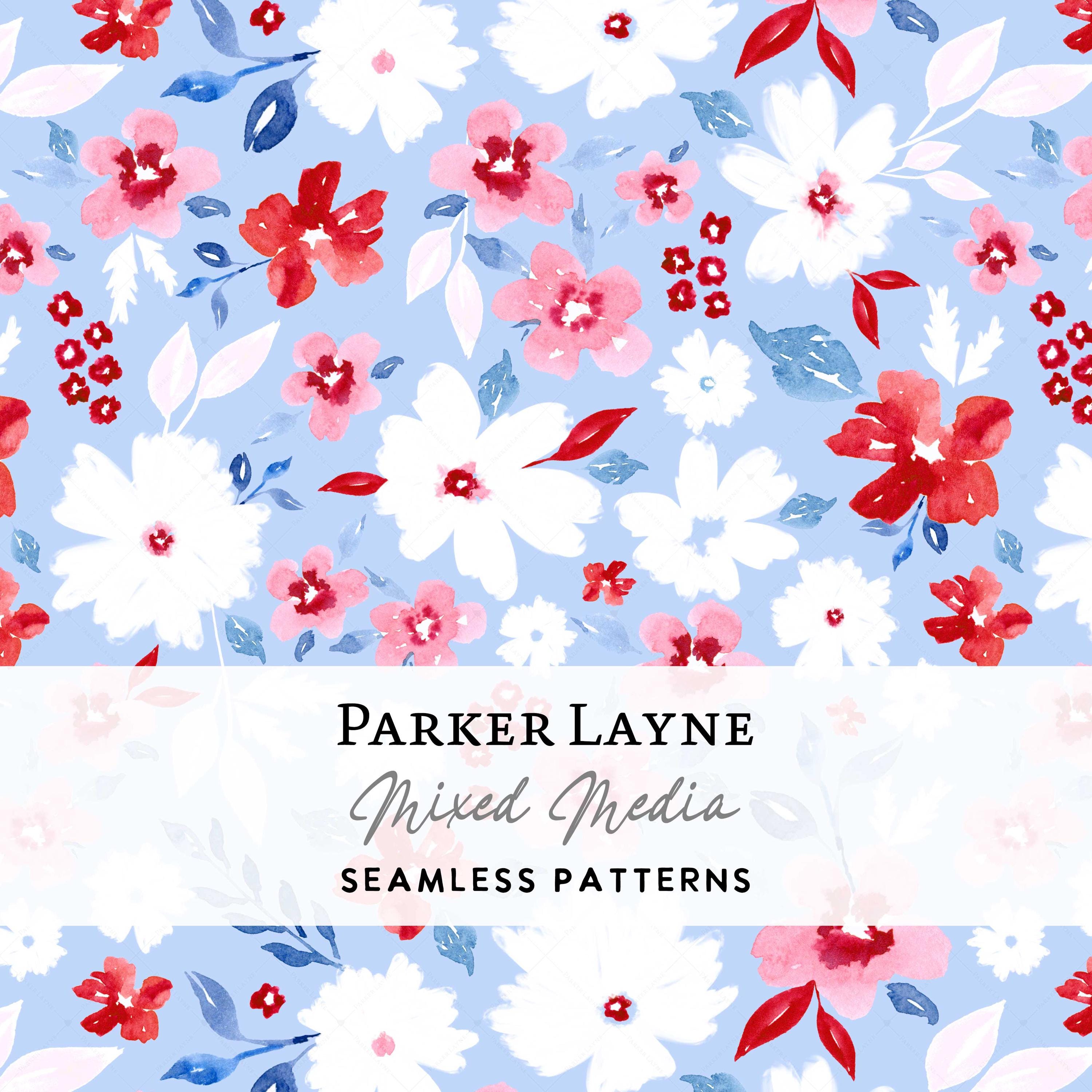4th of July Ditsy Floral Seamless Pattern: Red, White & Blue Watercolor ...