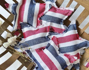 Patriotic Fabric Stars, Handmade Rustic Bowl Filler, Americana Tray Decor
