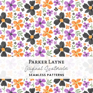 Halloween Floral Seamless Pattern: Spooky Watercolor Flowers (Digital File)