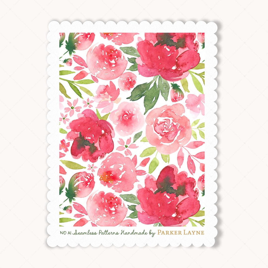Pink Peony and Roses Floral Seamless Pattern | Watercolor (digital ...