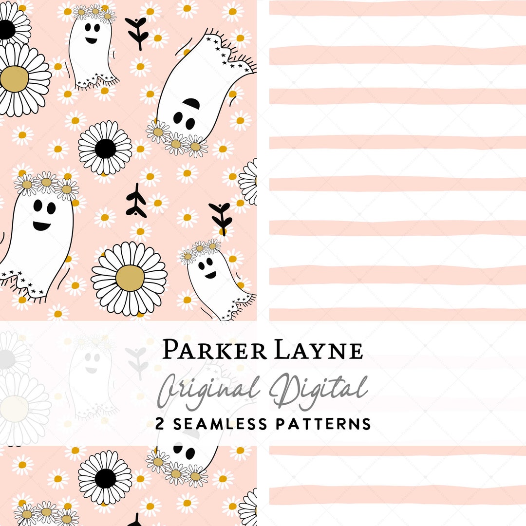 Daisy Ghosts Seamless Pattern Bundle: Retro Halloween Fabric (digital ...