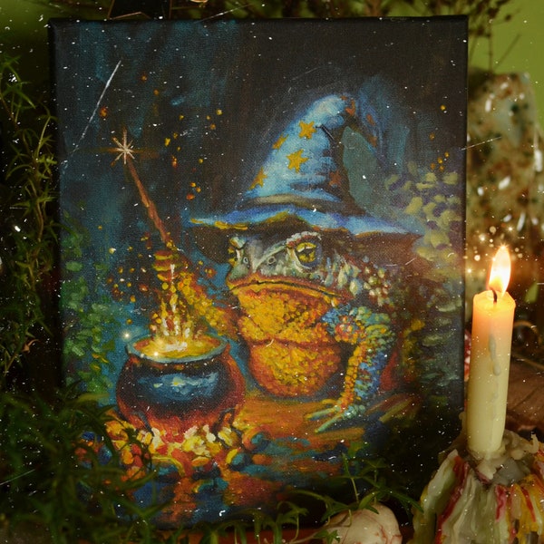 Peinture fantastique originale Wizard Frog