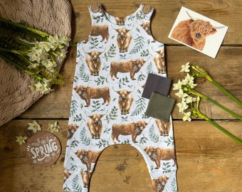 Highland Cow Handmade Organic Baby Toddler Romper