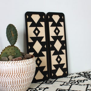 Painéis do Sudoeste | Decoração de parede em madeira com motivos astecas (Conjunto de 2)