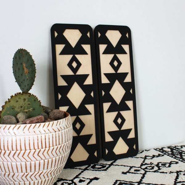 Painéis do Sudoeste | Decoração de parede em madeira com motivos astecas (Conjunto de 2)