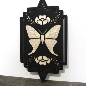 Moth Crest Wood Sign | Botanical Butterfly Sign