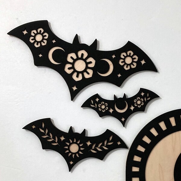 Floral Bat Trio Set | Traditional Tattoo Style Flowers