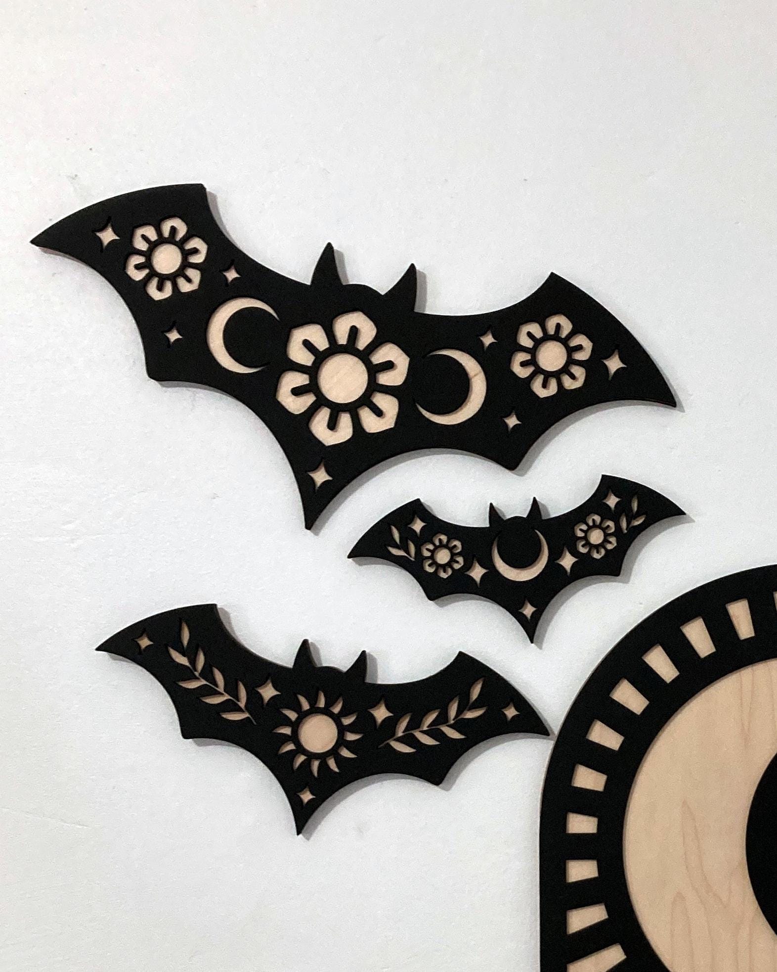 Floral Bat Trio Set | Traditional Tattoo Style Flowers