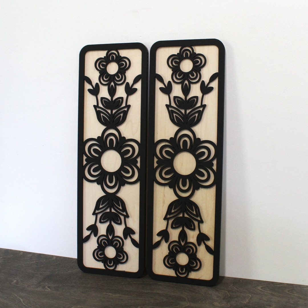 Vintage Flower Wood Panels set of 2 Retro Floral Wall Hangings Etsy