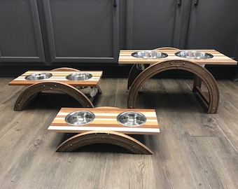 Raised Wooden Pet Feeder with Stainless Steel Bowls