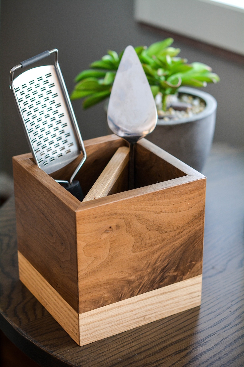 Wood Utensil Caddy Utensil Holder Utensil Crock Kitchen Etsy