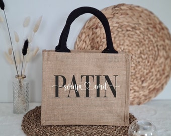 Patin mit Herz Shopper personalisiert aus Jute Nature/ Black als Geschenk