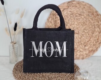 Mom Shopper personalisiert aus Jute in schwarz als Geschenk