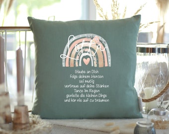 Kissen zur Kommunion mit Boho Regenbogen | personalisiert | als Geschenk | 100% Baumwolle