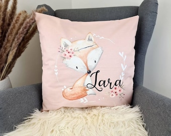 Décoration d'oreiller renard personnalisé individuellement - vrille de fleur - bohème - fleur - fille vintage rose - blanc avec le nom de votre choix cadeau