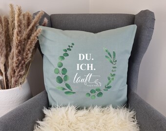 Kissenhülle Valentinstag DU. ICH-Läuft-mit Olivenrahmen Vintage Floral - Liebe, personalisiert, individuell, Geschenk, Love, schwarz, creme