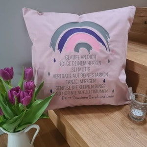 Kissen zur Kommunion Regenbogen personalisiert als Geschenk 100% Baumwolle Bild 8