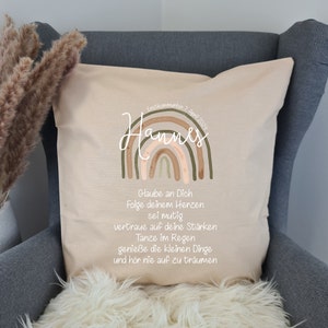 Communion pillow Boho rainbow personalized as a gift 100% cotton beige