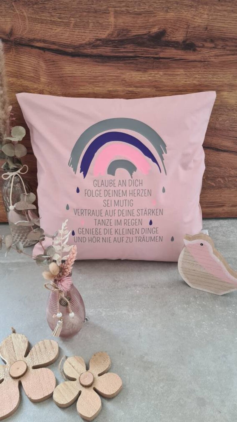 Kissen zur Kommunion Regenbogen personalisiert als Geschenk 100% Baumwolle Bild 7
