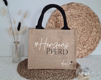 Shopper Herzens Pferd | personalisiert | Herz mit Namen |  Jute nature-schwarz | Geschenk