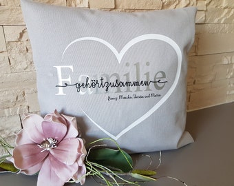 Housse de coussin famille avec coeur | personnalisé | comme cadeau