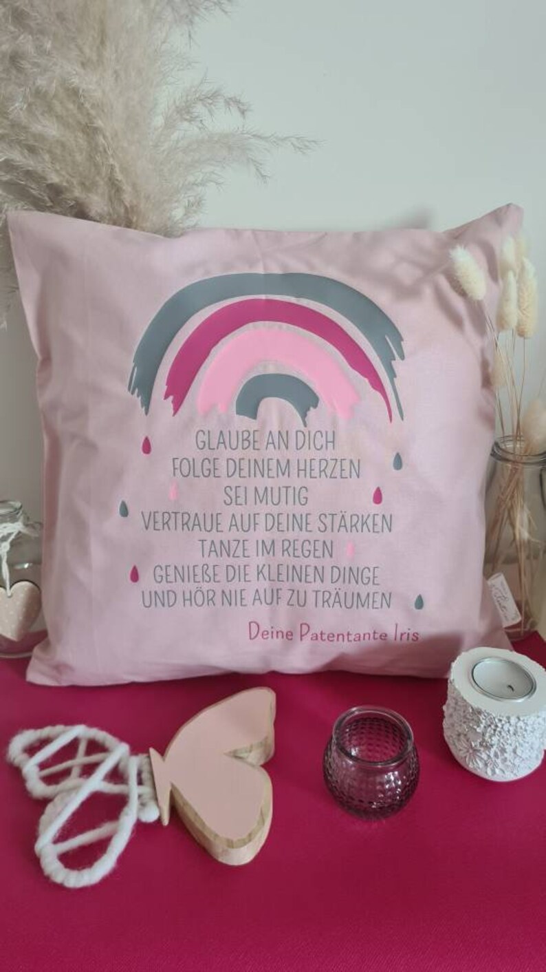 Kissen zur Kommunion Regenbogen personalisiert als Geschenk 100% Baumwolle Bild 9