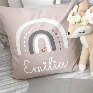 Personalized rainbow cushion for girls, pink - rose gold
