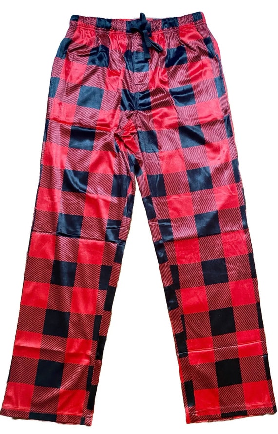 Black Red Buffalo Plaid Men’s 2-Piece fleece Pajama Set Top- Bottom  Loungewear)