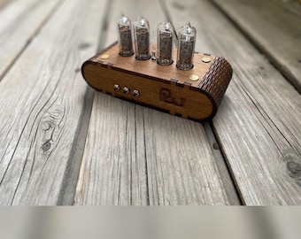 Nixie Tube Clock IN-14 Gofra. Oak enclosure. Fast Shipping Worldwide!