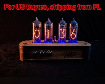 Nixie Tube Clock IN-14 Retro Vintage. Oak enclosure. UPS Fast Shipping Worldwide!