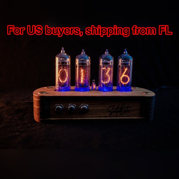 Nixie Tube Clock IN-14 Retro Vintage. Oak enclosure. UPS Fast Shipping Worldwide!