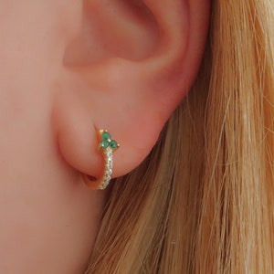 dainty huggies, gold huggies, gold hoop earrings, emerald earrings, minimalist hoops, dainty earrings, tiny hoops, pave earrings, pave hoops