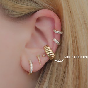 925 earrings, Chunky ear cuff, gold earcuff, gold earring, gold hoop earring, adjustable, no piercing, open hoops, vintage, retro, thick