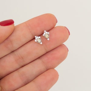 925 earrings, opal studs, silver stud earrings, stone earrings, pave studs, silver earrings, boho, piercing, cartilage, bohemian style