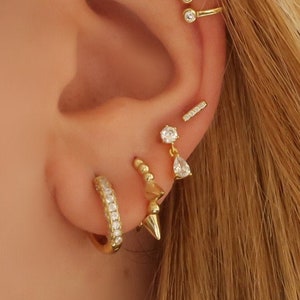 925 earrings, tiny bar studs, gold stud earrings, tiny gold studs, Bar earrings, cz studs, dainty stud earrings, minimal, piercing, micro