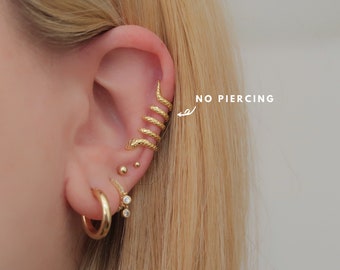 Snake earcuff, gold earcuff, snake earring, wrap earring, wrap hoop, adjustable earrings, no piercing earrings, open hoops, gold hoops