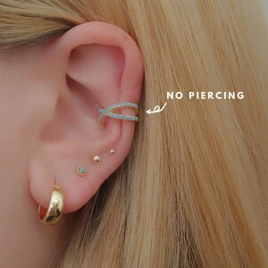 cross EARCUFF, gold earcuff, adjustable earrings, cartilage earrings, no piercing earrings, open hoops, pave hoops, cz earrings