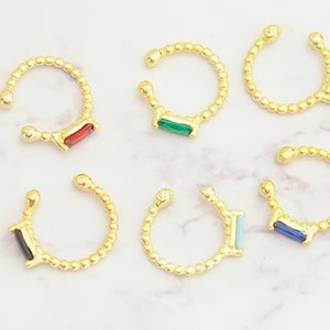 Brincos 925, EARCUFF baguete, earcuff dourado, turquesa, verde esmeralda, rosa, safira, ajustável, cartilagem, sem piercing, argolas abertas