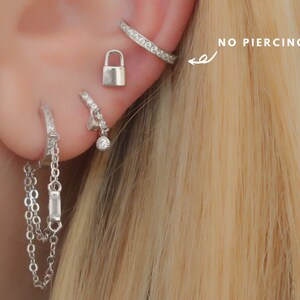925 earrings, silver EARCUFF, ear cuff, emerald green, pink, adjustable, cartilage, no piercing, open hoops, wrap earring, sterling silver