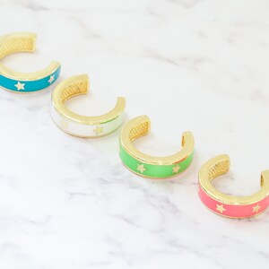 Brincos 925, EARCUFF esmaltado, earcuff dourado, turquesa, verde neon, ajustáveis, cartilagem, sem piercing, argolas abertas, fluorescentes, grossos