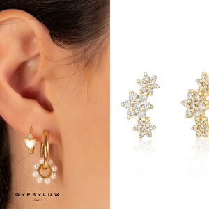 Triple flower studs, flower studs, gold stud earrings, gold studs, cz studs, dainty stud earrings, minimal studs, cartilage piercings, helix
