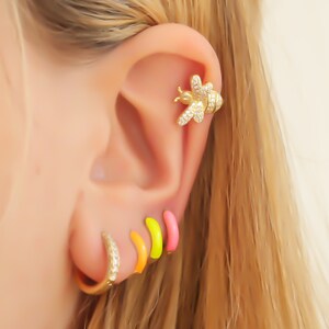 Brincos 925, EARCUFF de abelha, earcuff de ouro, brinco de abelha, amuleto de abelha pave, envoltório, ajustável, cartilagem, sem piercing, argolas abertas, pave