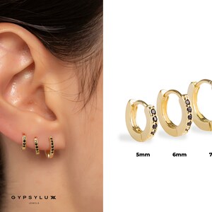Gold huggies, tiny earrings, cz huggies, black cz huggies, thin huggies, tiny hoops, minimal earrings, helix piercings, gold hoop earrings